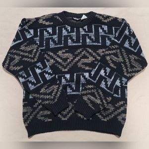 Geometric Sweater 90s Black Knit Pullover Sweater
